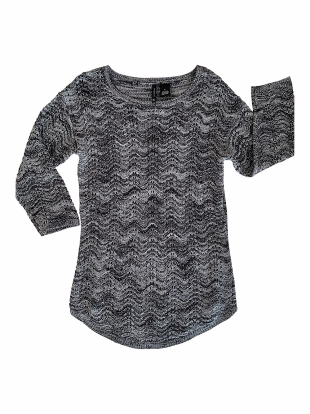 New Directions Sweater Women Size S Gray Silver Knit Three Quarter Sleeves Black